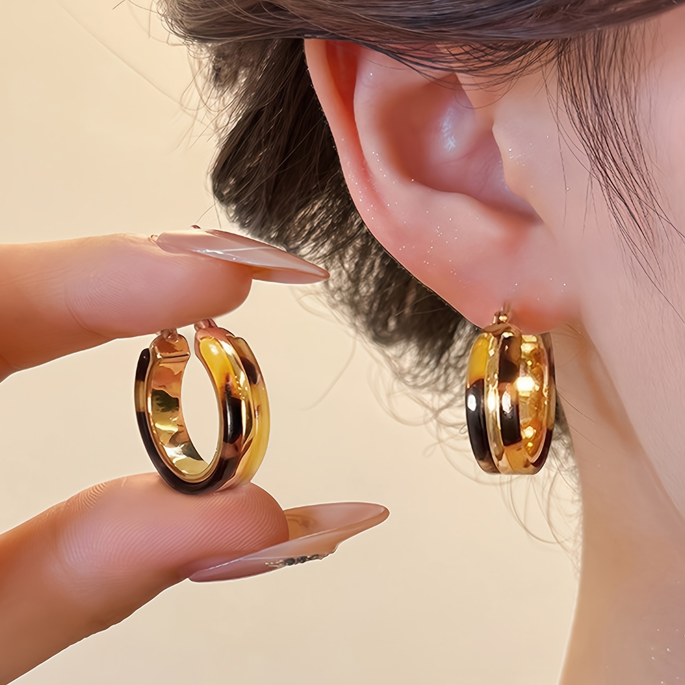 Women's Vintage Leopard Print Geometric Hoop Earrings, High-End